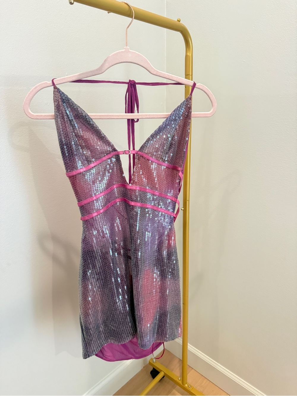 Fashion Nova Pink Sequin Halter Chemise